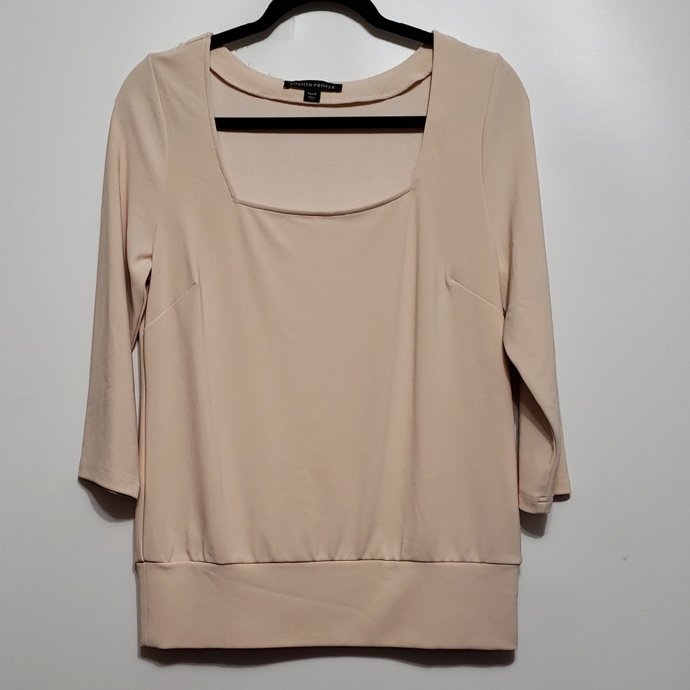BOSTON PROPER Pale Pink‎ Square Neck Blouson Blouse